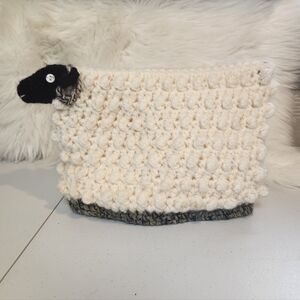 Vintage Crochet Wool Sheep Teapot Cozy Lined Farmhouse Kitchen Decor 1990s 90s